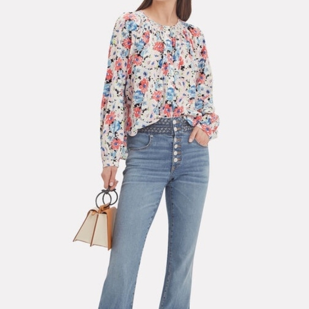 Veronica Beard Madge Silk Preppy Blouse Floral Multicolor Pattern Sz 10